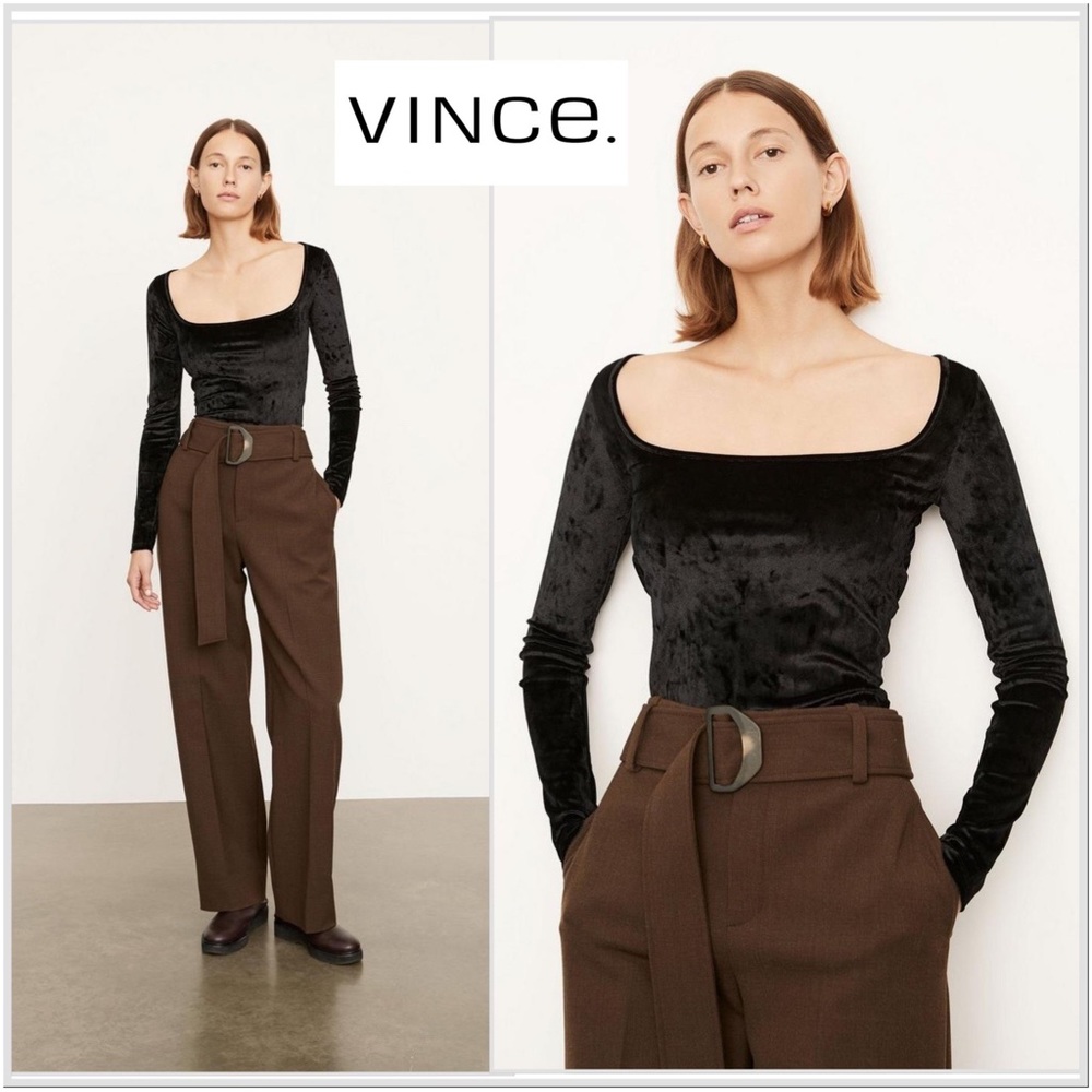 NEW Vince Velour Square Neck Long Sleeve in black